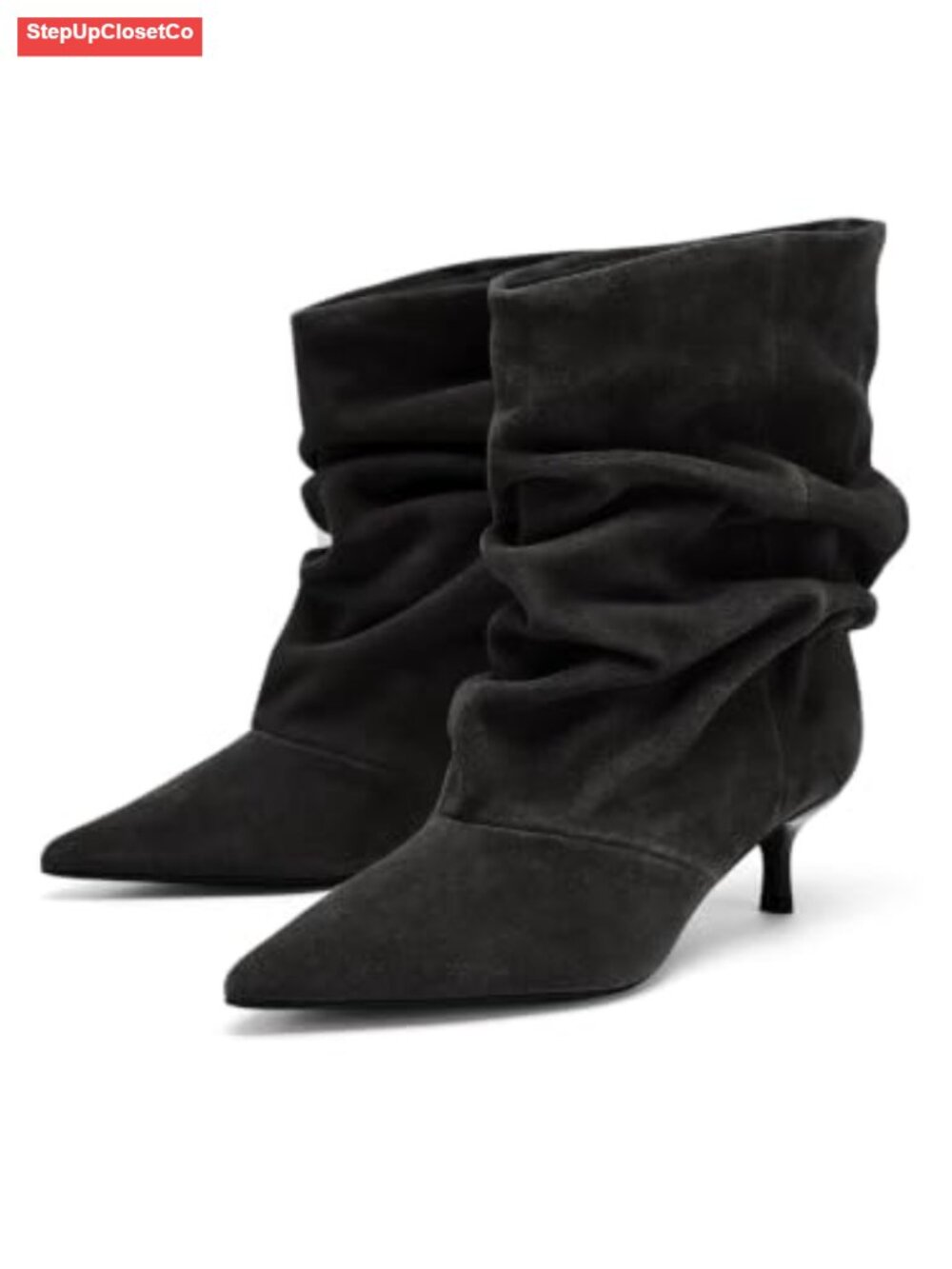 Faux Suede Slouchy Ankle Booties Pointed Toe Kitten Heel Pull On